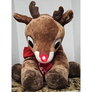 Jumbo Large Rudolph The Red Nose Reindeer 28in Plush Red Nose Lights Up Blinks